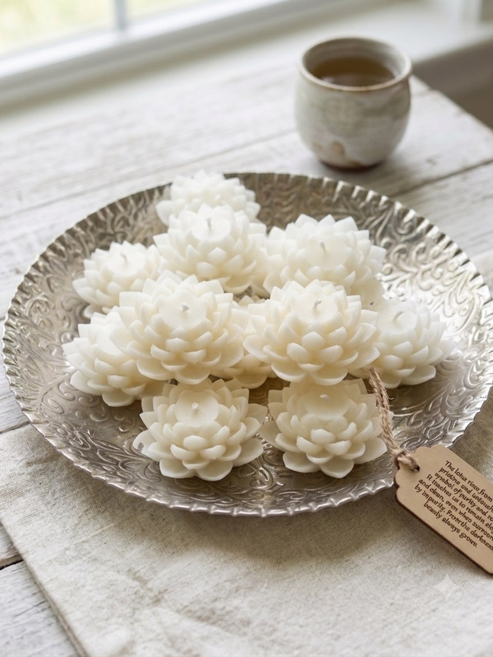 Hand Crafted White Lotus Flower Beeswax Candle - Non-toxic - Chemical free